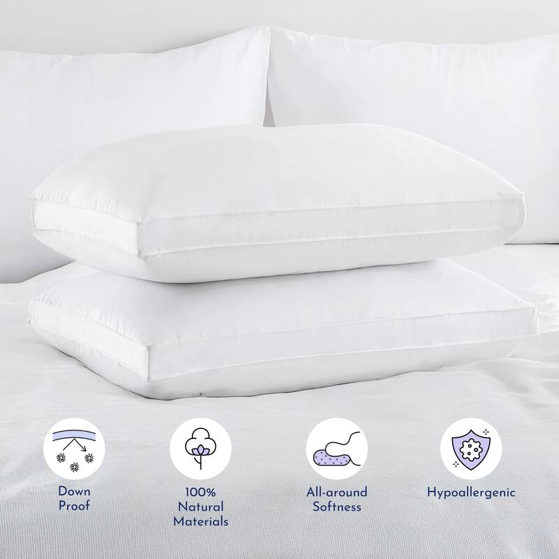 Highland Feather Down Touch Pillow - 550 Loft White Down with Feather Core for Extra Support, 260TC Cotton Shell