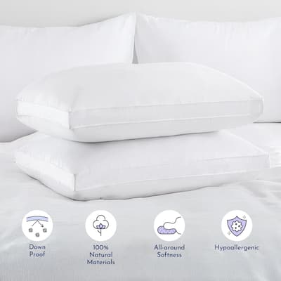 Highland Feather Down Touch Pillow - 550 Loft White Down with Feather Core for Extra Support, 260TC Cotton Shell