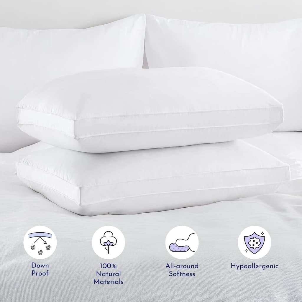 Highland Feather Down Touch Pillow - 550 Loft White Down with Feather Core for Extra Support, 260TC Cotton Shell