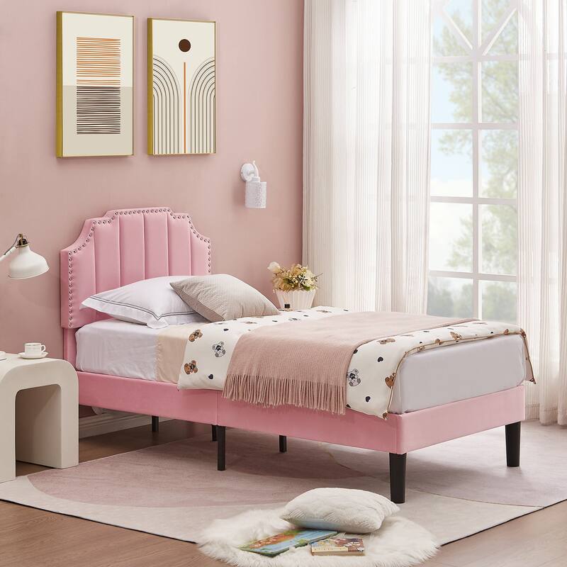 Bedroom Sets, 15 Style Options, 3-pieces Bedroom Set with Height Adjustable Upholstered Bed and Nightstands Set of 2-VECELO