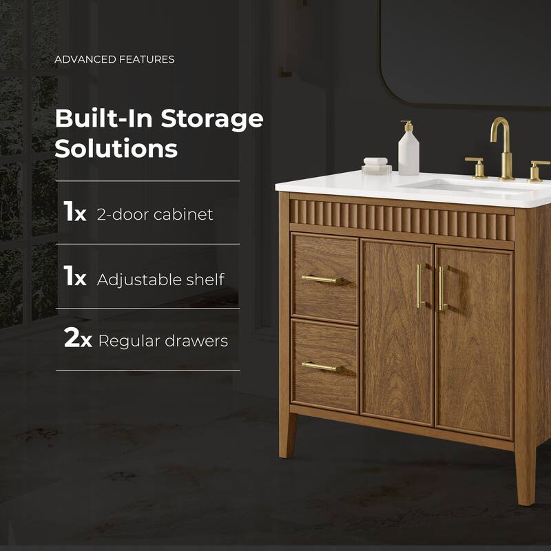 Juliette Warm Walnut Bathroom Vanity with White Quartz Top