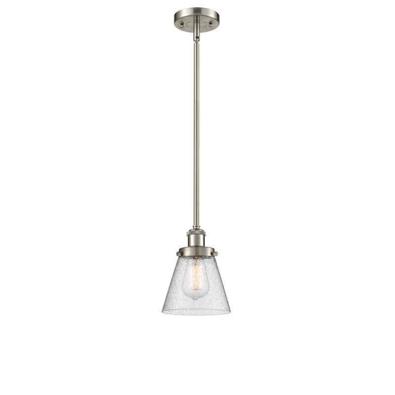 Innovations Lighting Small Cone 6" Wide Mini Pendant - Rod Hung - Brushed Satin Nickel / Seedy