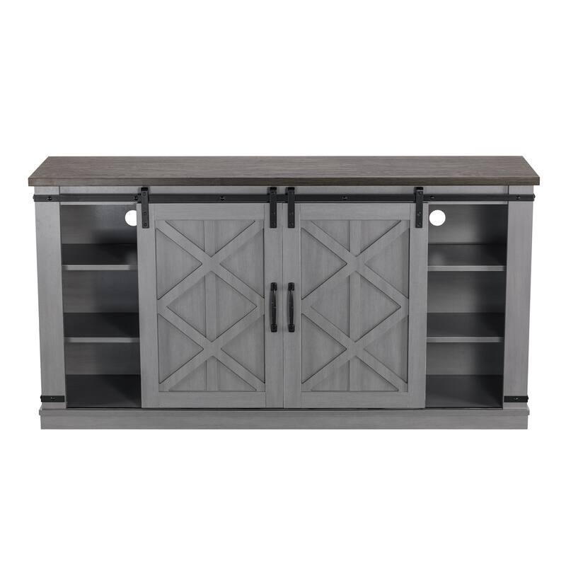 58" Farmhouse Sliding Barn Door TV Stand - Fits TVs up to 65" - 58" in Width