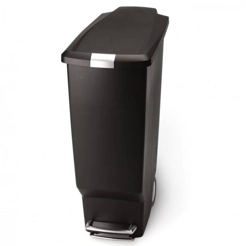 Black 10-Gallon Narrow Trash Can with Step-On Pedal Locking Lid and Liner Included