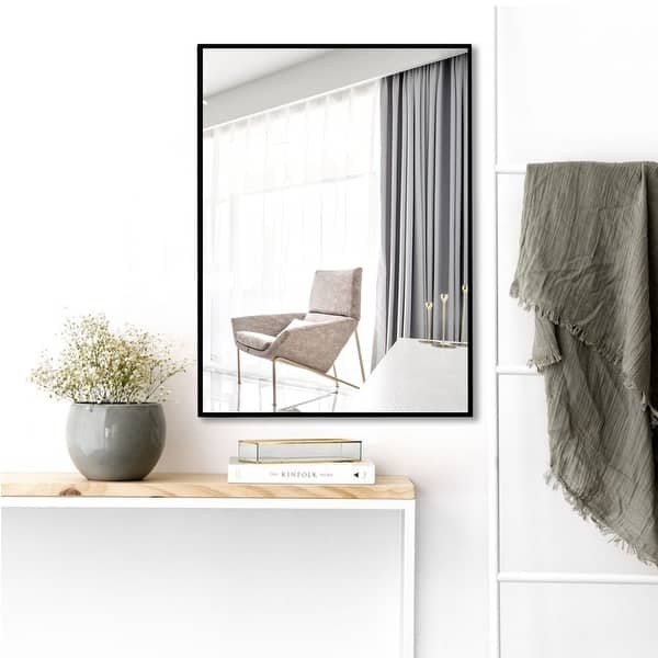 slide 1 of 13, Black Large Rectangle Bathroom Wall-Mounted Vanity Mirror 32x24