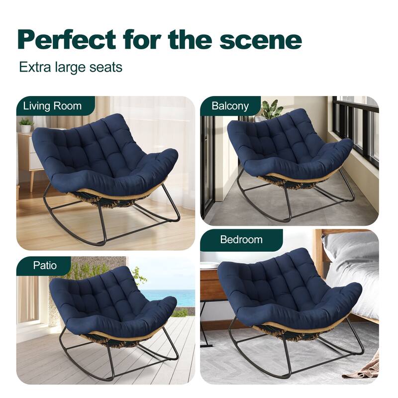 Oversized Outdoor Rocking Papasan Chair with Cushion