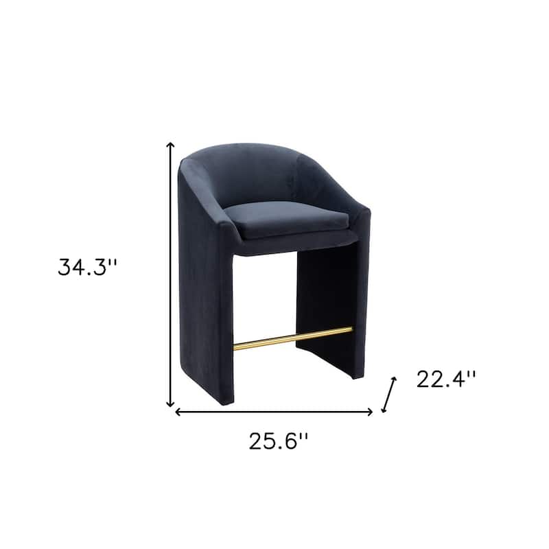 HomeRoots 26" Gray and Gold Velvet and Steel Counter Height Bar Chair