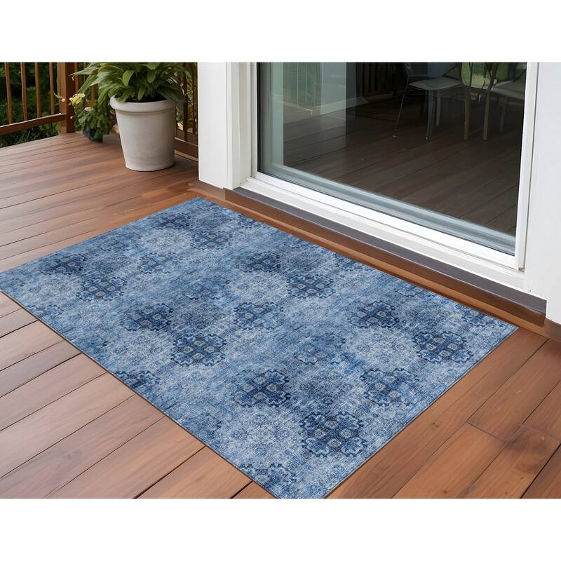 Alvafi Garden-Inspired Weather Resistant Classic Meets Modern Outdoor Rug - 3' x 5' - Blue