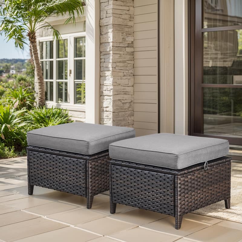 Outdoor Furniture Wicker Ottoman Patio Rattan Ottomans