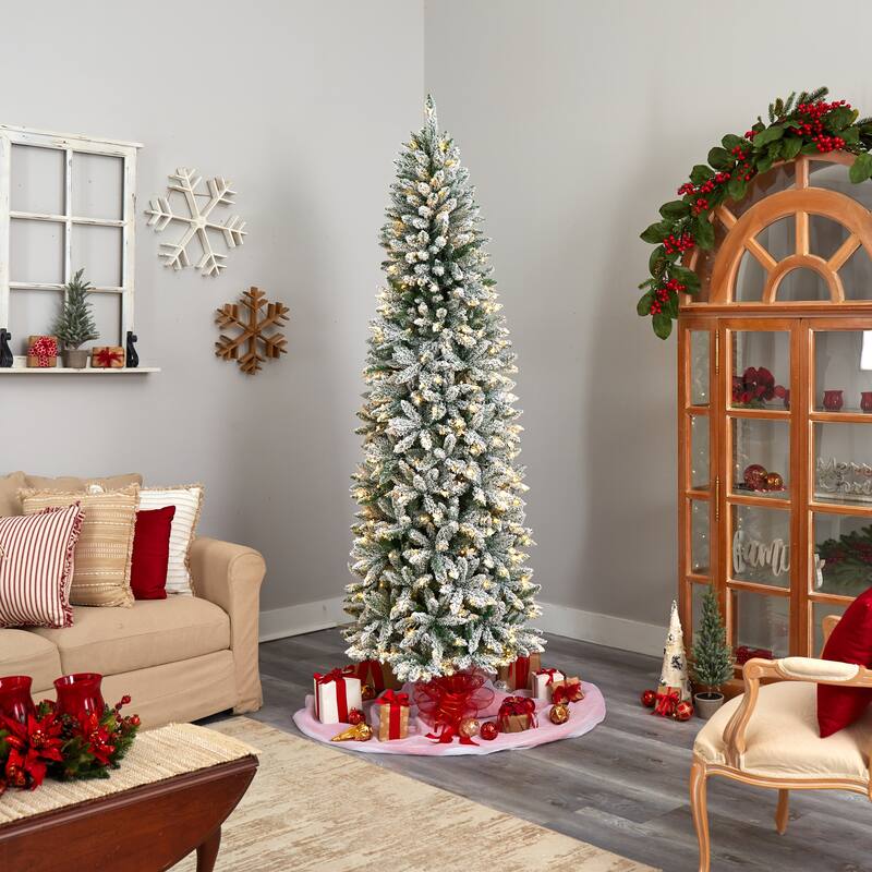 8' Slim Flocked Montreal Fir Christmas Tree with 400 Lights - 96