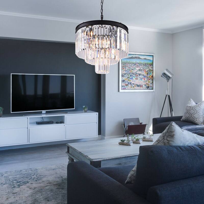 Modern Unique 9-Light K9 Crystal Tiered Chandelier Ceiling Lights