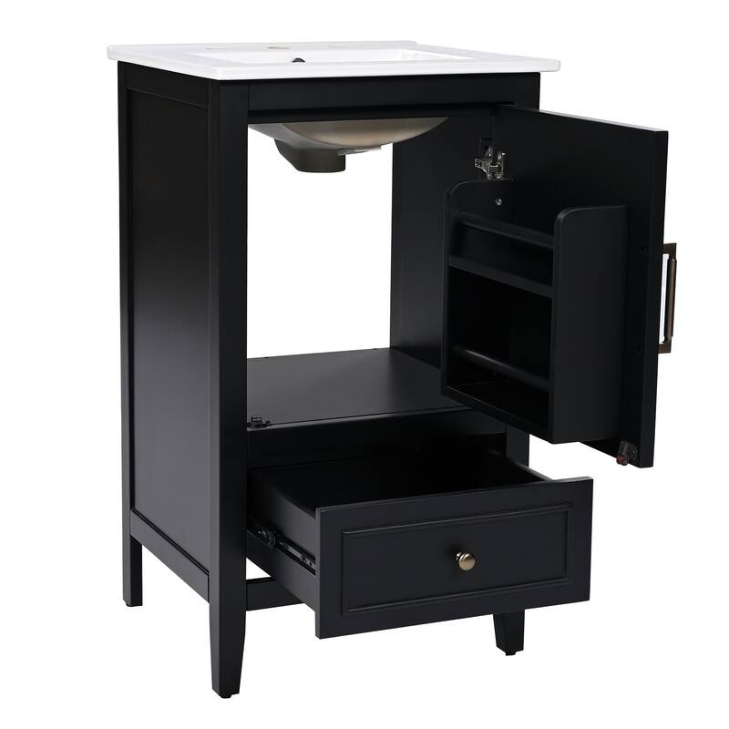 Bathroom Vanity with Sink, Freestanding Wooden Bathroom Cabinet, Bathroom Vanity Set with Door, Storage Rack & Drawer