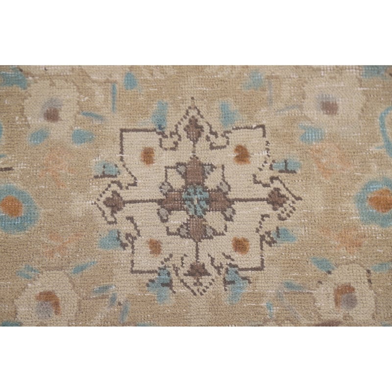 Vintage Geometric Distressed Tabriz Persian Rug Handmade Wool Carpet - 6'3" x 9'9"