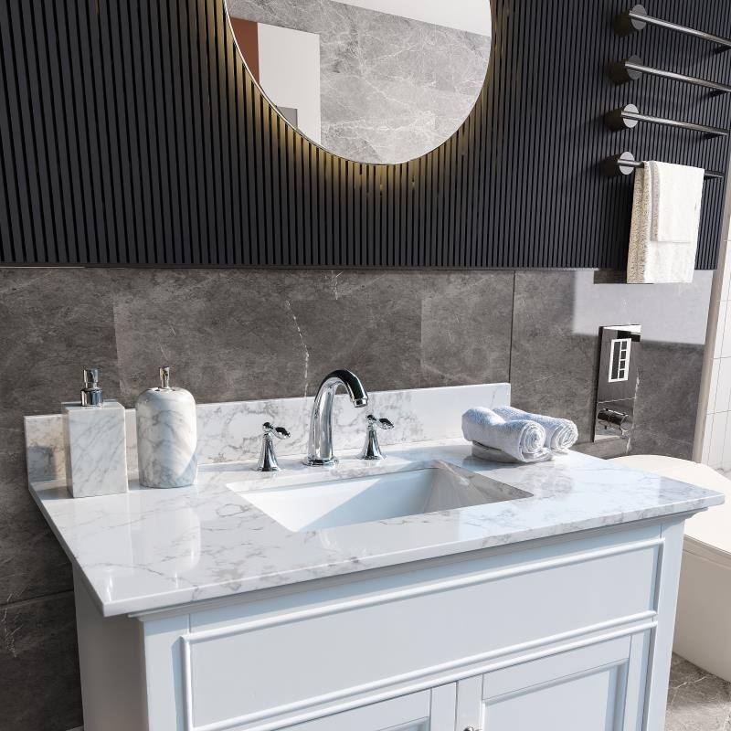 37-Inch Carrara Marble Engineered Stone Vanity Top with Ceramic Undermount Sink - 37in L Stone