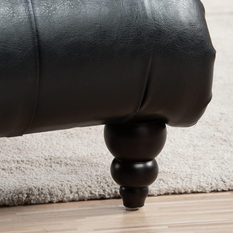 Black PU Modern 27.17" Upholstered Buttons Tufted Chaise Lounge Chair with Solid Wood Frame and Nailheads
