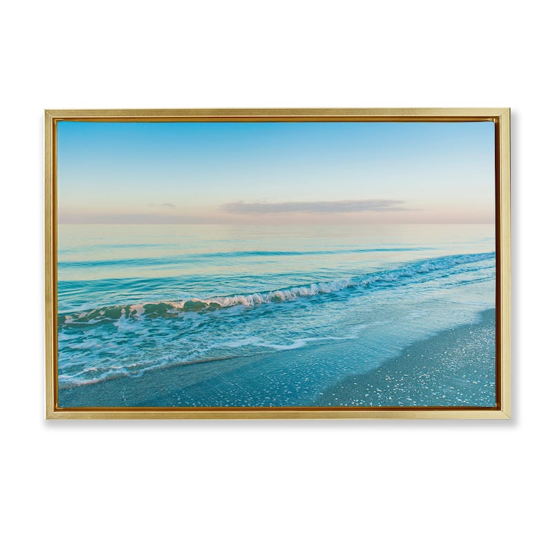 Stupell Serene Waves at Sunrise Framed Floater Canvas Wall Art Design By Mary Lou Johnson - 25 x 17 - Gold