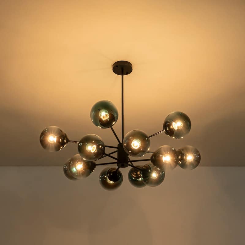 Mid-Century 12-Light Sputnik Blue Glass Bubble Chandelier 35.4in