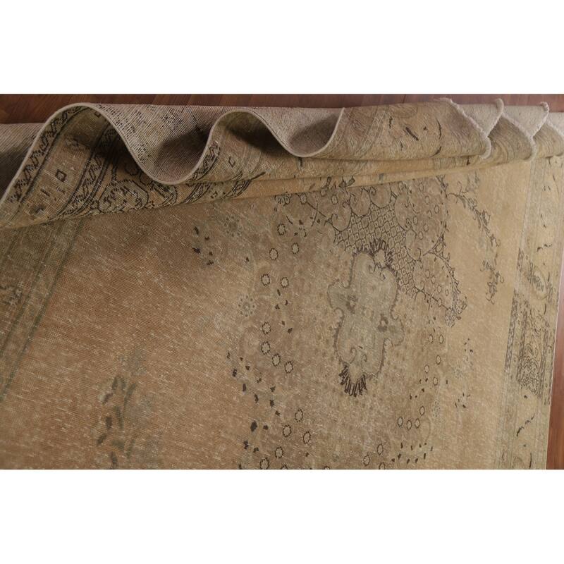 Antique Distressed Tabriz Persian Area Rug Handmade Wool Carpet - 9'10" x 12'9"