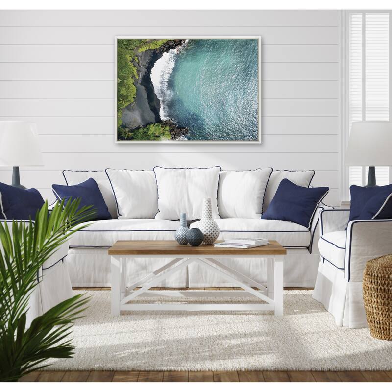 Kate and Laurel Sylvie Maui Black Sand Framed Canvas by Rachel Bolgov