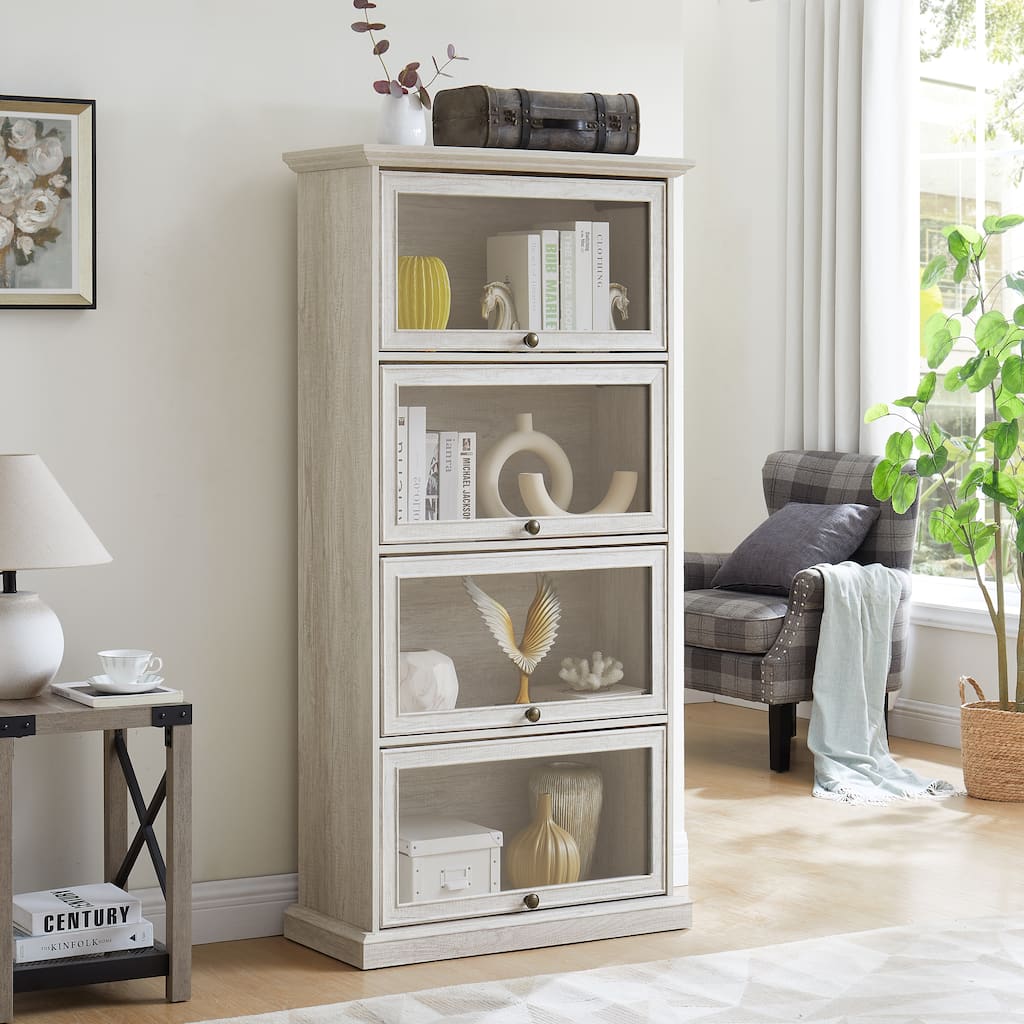 GDFStudio - Brookline Modern Storage Glass Display Cabinet with Flip-Up Glass Doors and 4-Tier Shelving