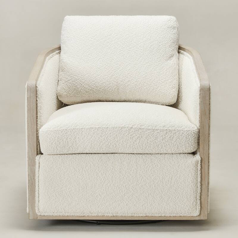 KINWELL 31"W Oak Frame Upholstered Swivel Barrel Armchair