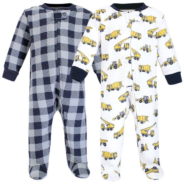 slide 1 of 1, Hudson Baby Infant Boy Premium Quilted Zipper Sleep and Play, Construction 0-3 Months - Construction