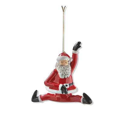 Dancing Santa Splits Ornament - Ceramic Christmas Tree Decoration, 6.2" H x 2.8" L x 2.2" W, Red, Easy Dust Clean