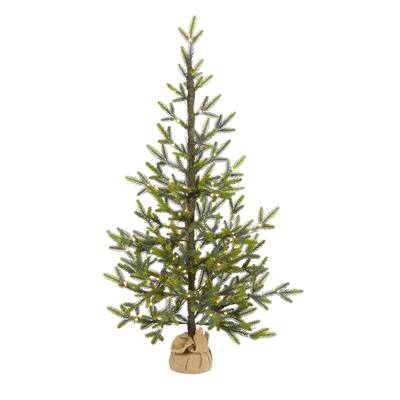 4ft. Fir Look Artificial Christmas Tree with 100 Clear LED Lights, Burlap Base & 403 Branches - Rustic Holiday X-Mas Accent