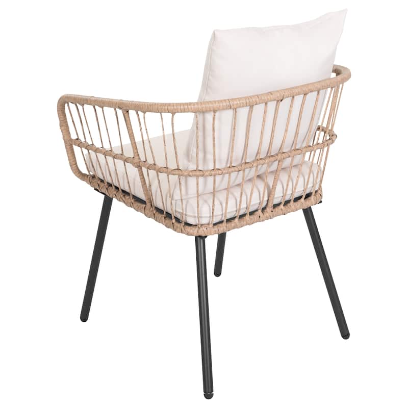 3-Piece Metal and PE Wicker Patio Bistro Set with Soft Cushions