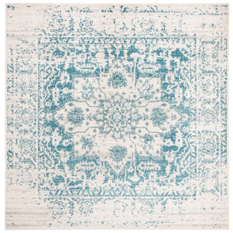 SAFAVIEH Madison Snowflake Medallion Rustic Farmhouse Distressed Rug - 6'7" Square - Teal/Ivory - Square