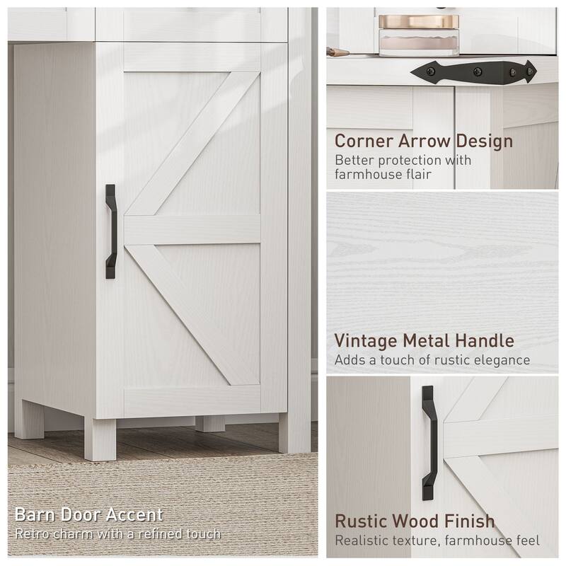 LED Dressing Table With 4 Drawers Cabinet Shelves And Stool - 42" W x 15.9" D x 54.1"H