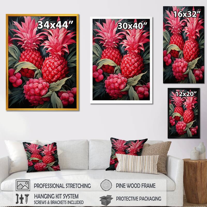 Designart "Rustic Pink Pineapple Impression II" Pineapples Wall Decor Pink - Traditional Entryway Framed Wall Art