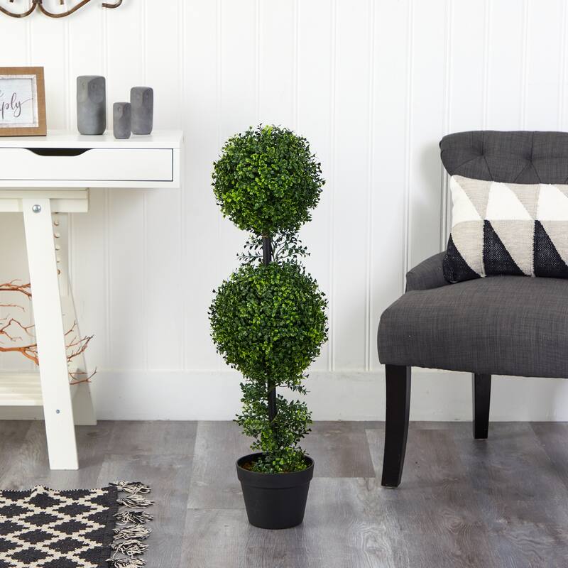Artificial Topiary Tree - 34" Global Glam Double Ball Indoor Outdoor Decor - Green - 31-40 Inches