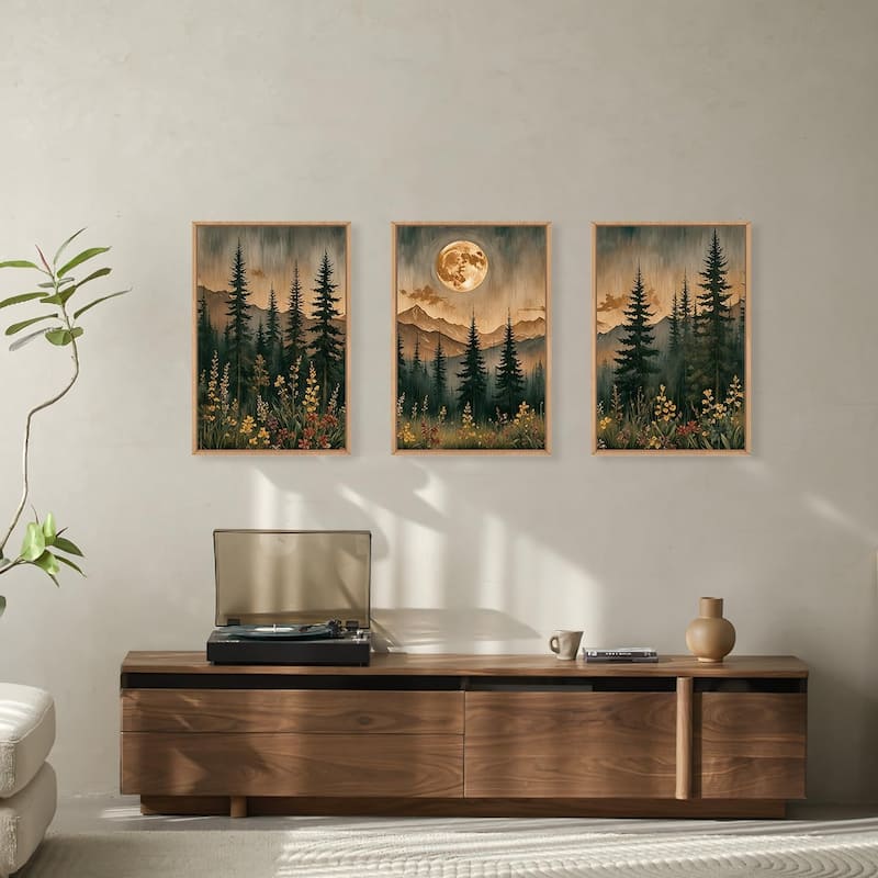 Nature Forest Mountain Framed Canvas Wall Art Set