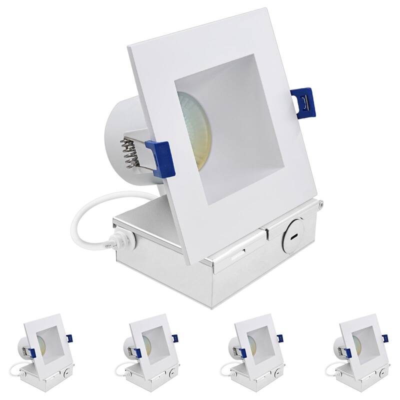 Luxrite 4 in. Square LED Recessed Ceiling Light J-Box 12W 5CCT 1060 Lumens Wet Rated IC Rated 4 Pack - Color Temperature Selectable 27K/30K/35K/40K/50K
