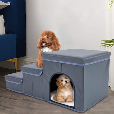 Foldable Pet Stairs Dog Steps Stool with Storage & Condo