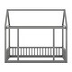 preview thumbnail 9 of 11, Gray Twin Size Pine Wood Floor Wooden Bed with House Roof Frame and Safety Guardrails
