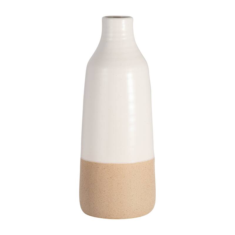 Sagebrook Home Accent White and Tan Neutral Vase, Artisanal Design, Elegant Decor Piece