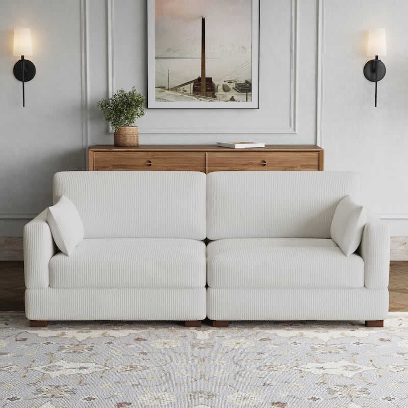 Modern Corduroy Modular Couch Sectional Sofa With Pillows - Beige-Loveseat Sofa - Symmetrical
