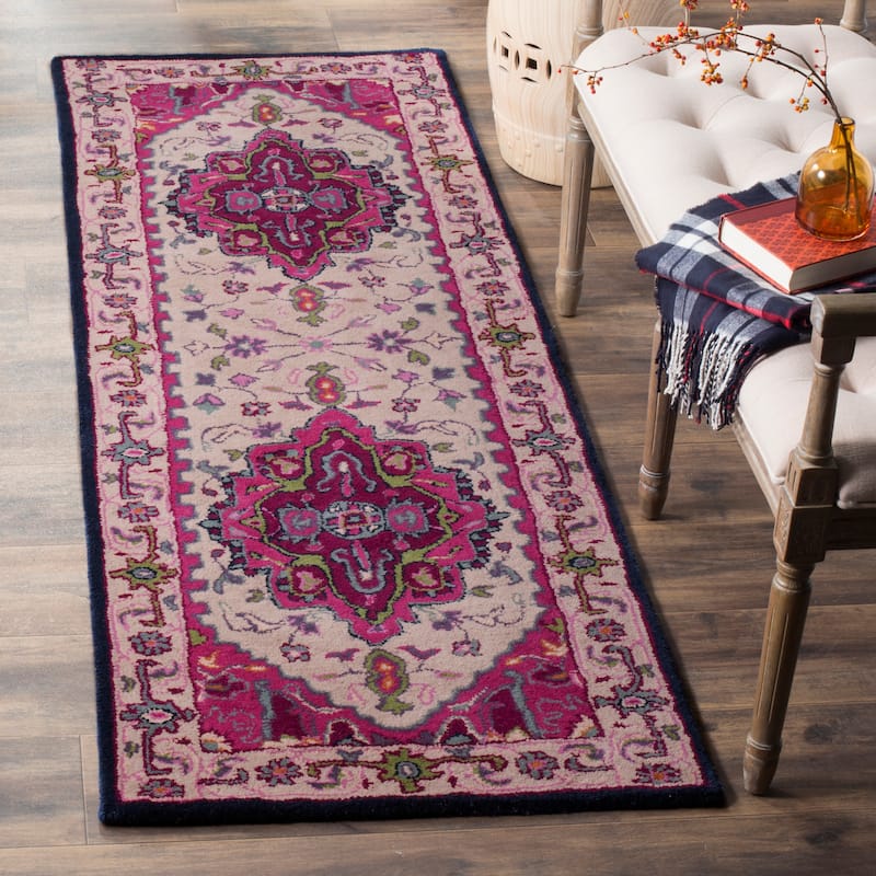 SAFAVIEH Handmade Bellagio Mayuko Modern Oriental Wool Rug - 2'3" x 9' Runner - Ivory/Pink