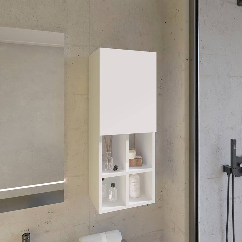 Wall Mounted Bathroom Cabinet with 6 Open Shelves Modern Storage Unit - White