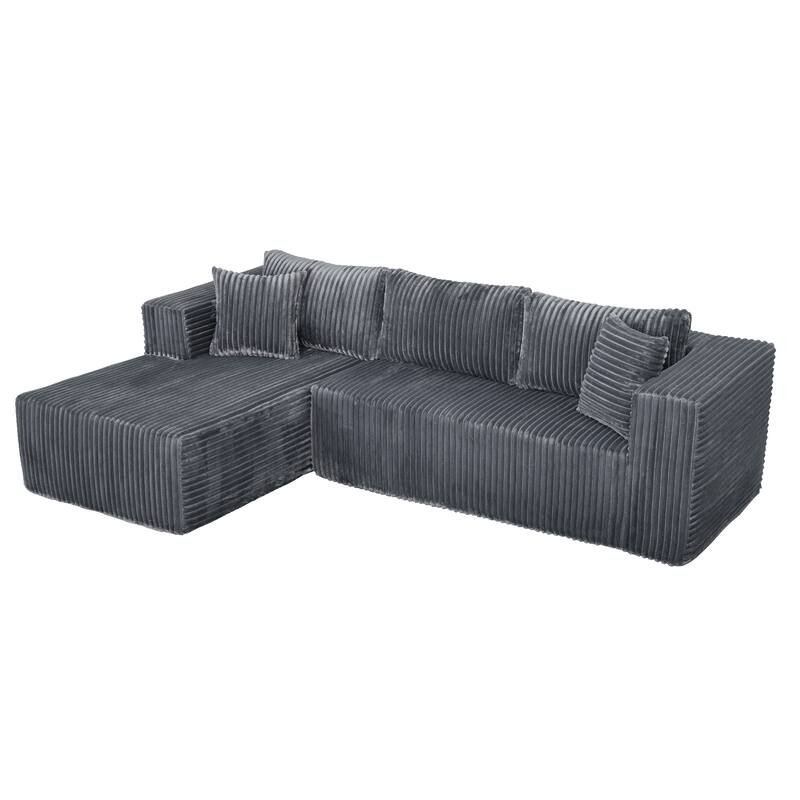 105" Gray L-Shaped Modular Sofa, Foam, 6 Pillows, Space-Saving (Right Chaise)