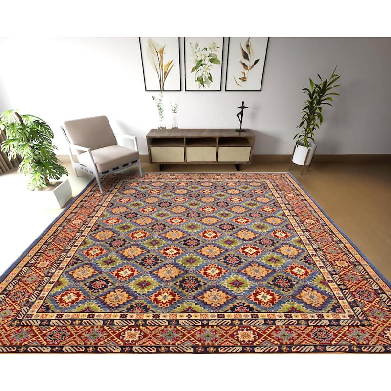 Southwestern Kazak Francisco Light Blue/Red Wool Rug - 10'1'' x 13'10''