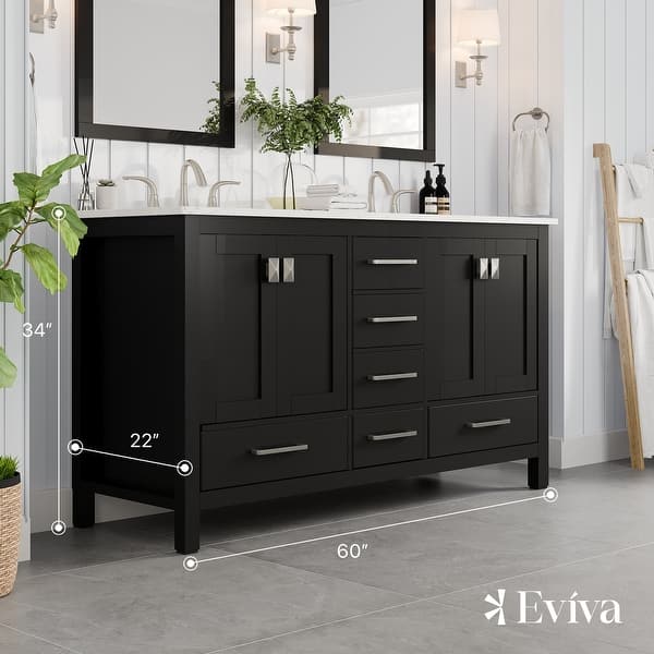 Aberdeen 60 in. W x 22 in. D x 35 in. H Double Bath Vanity in Espresso with White Carrara Marble Top with White Sinks