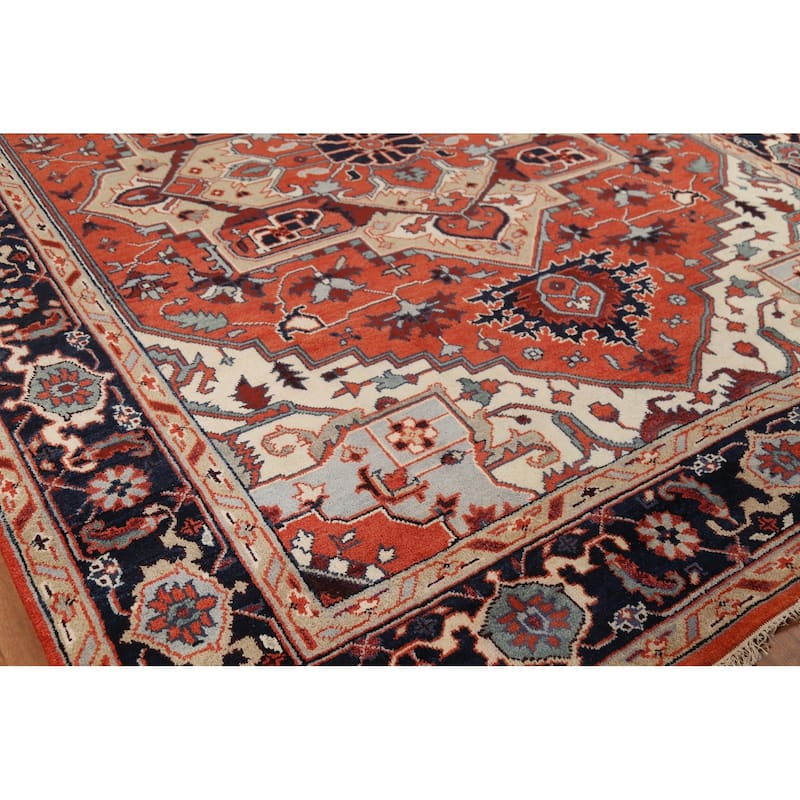 Geometric Heriz Serapi Oriental Area Rug Handmade Wool Carpet - 9'0"x 11'9"