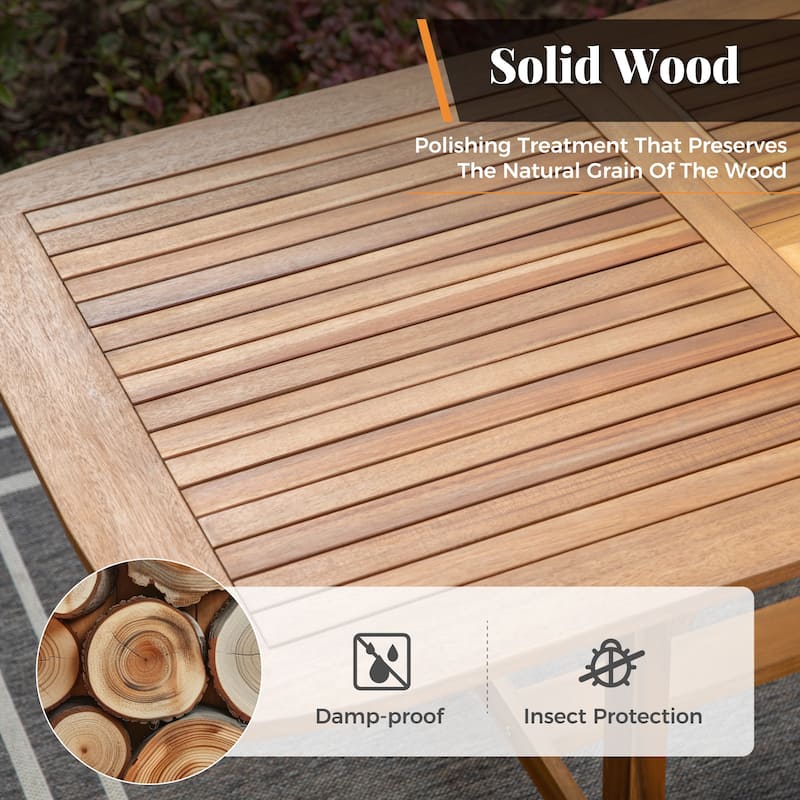 MAISON ARTS Patio Solid Acacia Wood Expandable Dining Table for 6/8 People