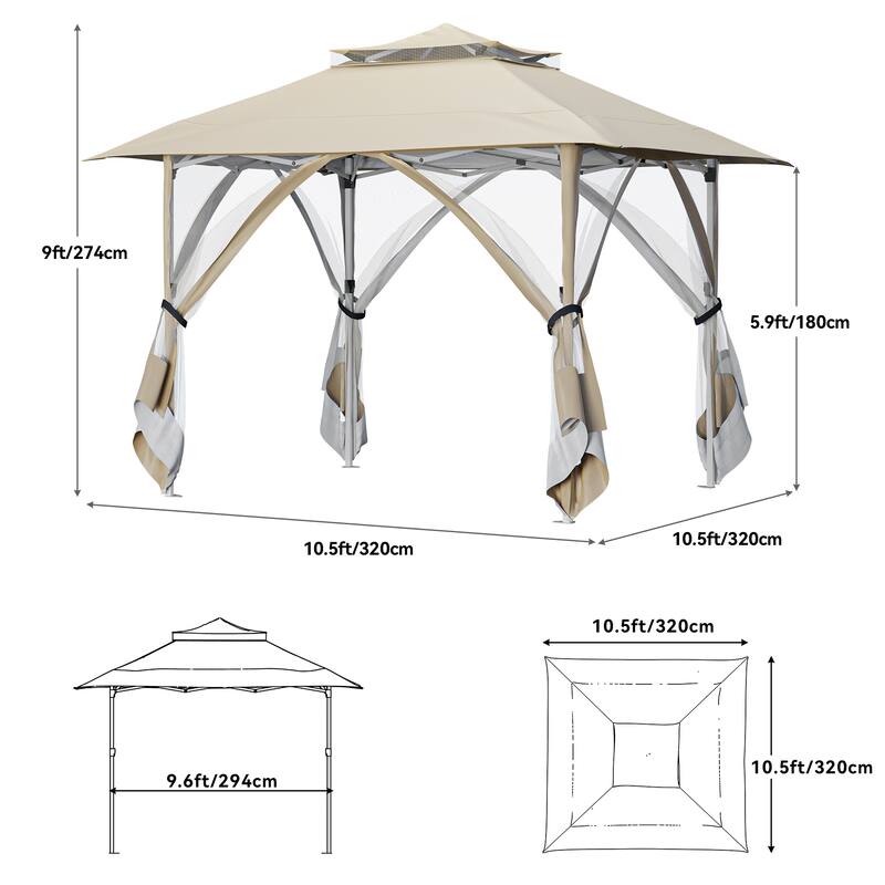 Outdoor Pop Up Instant Gazebo Tent With Mosquito Netting