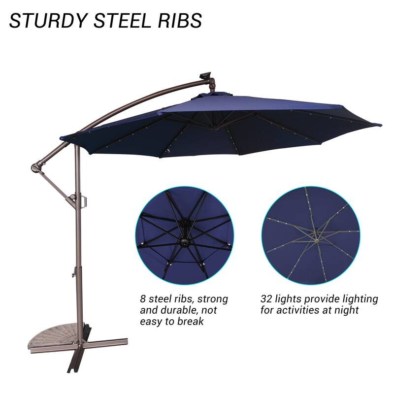 Clihome 10Ft Solar Light Crank Offset Cantilever Patio Umbrella, Without Base