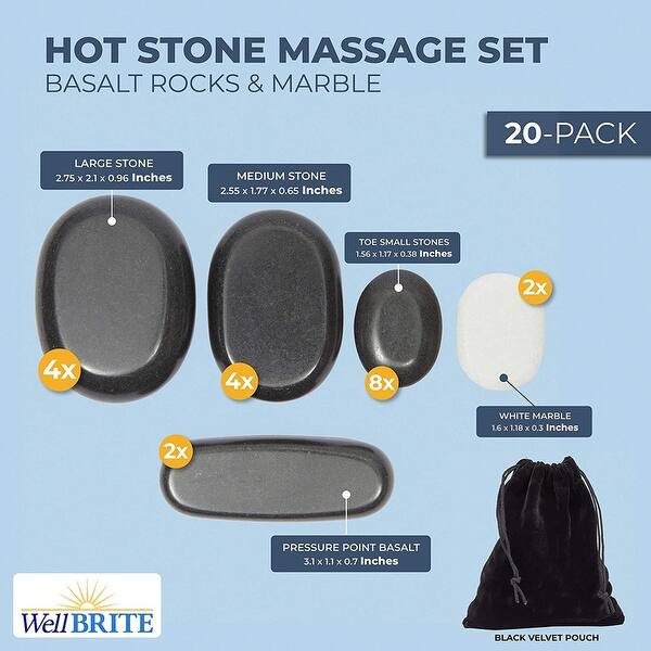 Hot Stone Back Massage Set, Basalt Rocks for Spa (20 Pieces) On Sale