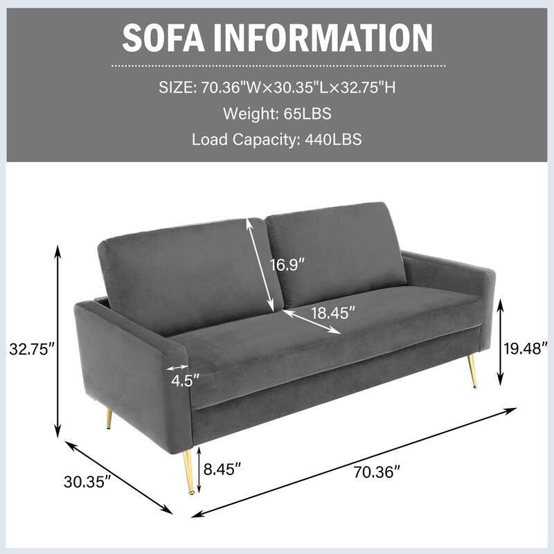 Upholstered Square Arms Fabric Sofa with Pillows